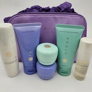 New Tatcha Skincare 6 Piece Skincare Set in Purple Travel Bag